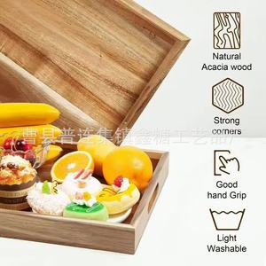Acacia Wood Square Tray Natural Color Varnished Finish Storage Tray For <b>Kitchen</b> Bathroom Bedroom - Product Image 5