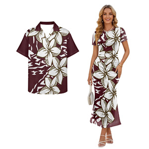 Robe Puletasi florale à manches courtes unisexe pour adultes, style Hawaï, grandes tailles, tenues assorties pour l'été des îles d'Asie-Pacifique - Product Image 1
