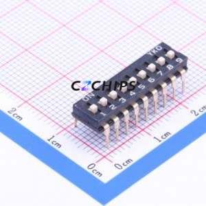 YAM-09HWAG DIP Switch Through hole Component (THT) Switch Flat Toggle, Raised Type Single Pole Single Throw 9-Bit 2.54mm - Product Image 1