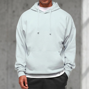 Sweat à capuche blanc oversize pour homme, 100% coton, hiver, décontracté, respirant, style streetwear, avec poche, motif uni, manches longues, usage quotidien - Product Image 3