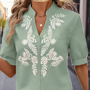 Blusa Vintage Elegante de Manga Regular con Cuello en V, Bordado Floral Sólido y Paisley, Transpirable, Moda Retro para Otoño y Primavera al por Mayor - Product Image 2