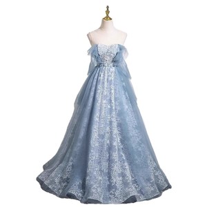 Haze Blue Embroidered Organza Ball Gown Sweetheart Neckline Empire Waist Formal Dress For Prom Princess Style Tutu Skirt - Product Image 5