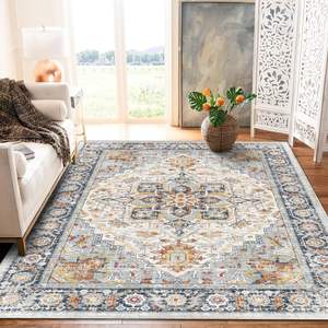 Tapis persan rectangulaire Wan Xinlong antidérapant pour salon, chambre, bureau, entrée, balcon, en velours cristal imprimé - Product Image 1