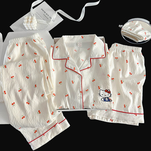 Set di <span class=keywords><strong>pigiama</strong></span> 3 pezzi da <span class=keywords><strong>donna</strong></span> con motivo a cartone animato con Top a maniche corte, pantaloncini e pantaloni lunghi per il Comfort di tutto il giorno - Product Image 2