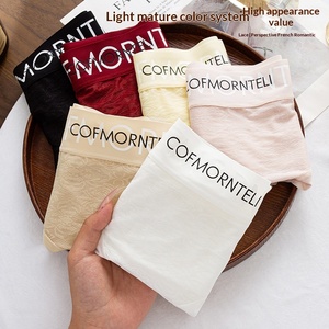 Ouruofeng Ropa Interior Femenina de Punto Ultrafina y Suave con Encaje, Diseño de Letras, para Verano, Corte Largo, Antibacteriana, de Tiro Medio, Sin Costuras - Product Image 3