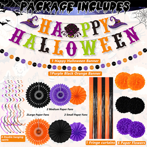 Hot <strong>Sale</strong> <strong>Halloween</strong> Party <strong>Decor</strong> Kit Banner Honeycomb Fans Tinsel Garland Circle Cutouts Spiral Ornaments Ceiling Hanging <strong>Decor</strong> - Product Image 2