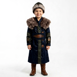 Traje Tradicional Otomano Ertugrul Gazi para Niños con Cuello de Piel - Azul Oscuro, Traje Turco para Circuncisión, Caftán Real, Boda - Product Image 1