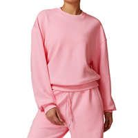 Sweat-shirt à col rond personnalisé avec logo, couleur unie, pour femme, coupe ample, épaules tombantes, doux, décontracté, streetwear