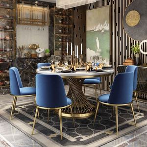 Conjunto de muebles de comedor de estilo lujoso, conjunto de mesa de comedor con encimera de mármol redondo blanco, con Tocadiscos - Product Image 4