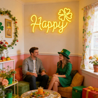 Letrero de Neón LED Acrílico Personalizado con Nombre, Trébol de la Suerte, USB, Regulable, Decoración de Pared para Bodas, Dormitorios, Bares, Cafeterías, Tiendas, Salas de Juegos