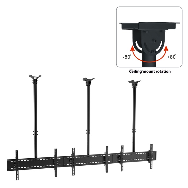 360 Degree Rotation Height Adjustable TV Ceiling Mount Bracket Thickened Design with 3 Screen Connection Durable Iron Material