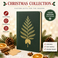 Carnet personnalisé A5 en papier avec couverture rigide en cèdre vert forêt de Noël, reliure cousue, 80 feuilles, estampage à chaud doré, impression numérique