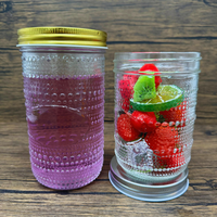 Pot en verre transparent imprimé 480ml 580ml avec couvercle en fer blanc à points gaufrés, classique pour cuisine, aliments, épices, thé, à large ouverture, type Mason