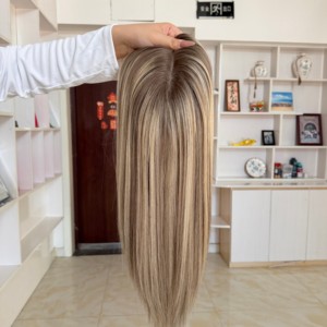 Listo para enviar: Topper de cabello mono de 7.5"*8" con encaje completo y atado a mano, con base de PU, de cabello humano europeo para mujer. - Product Image 2
