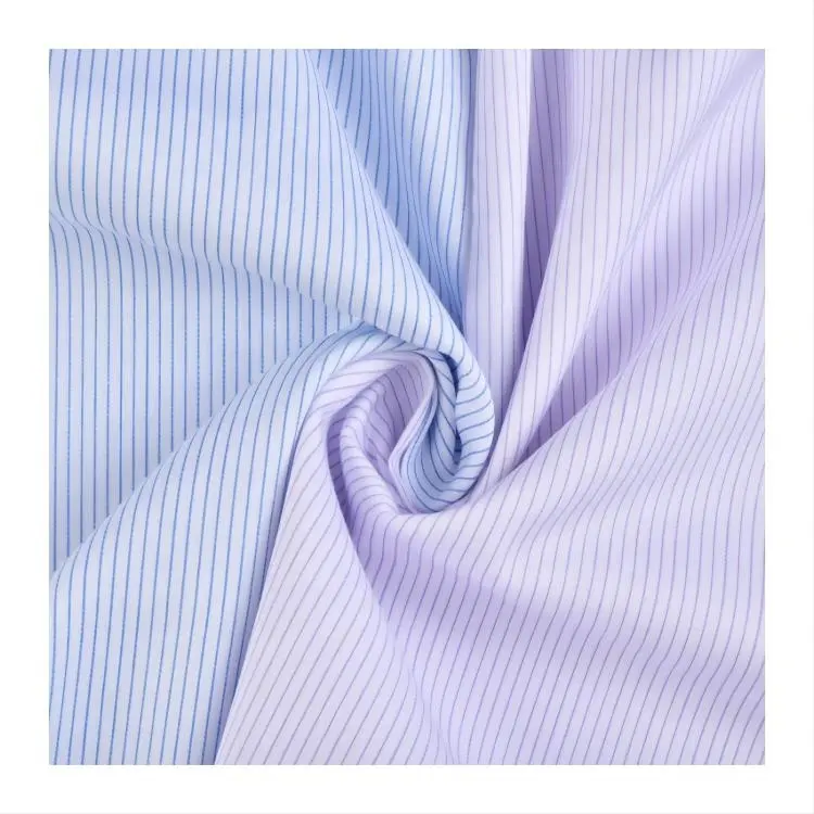 163 CVC Camisas Liquid Pink Blue Stripes 80 Cotton 20 Polyester CVC Yarn Dyed Fabric For Men Formal Shirts