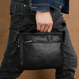 Bolsa de Mensajero de Cuero Genuino Personalizada al por Mayor, Cuero de Vaca Curtido Vegetal, Vintage, Negra, Impermeable para <span class=keywords><strong>Hombre</strong></span>, Bolso de Mano de Cuero de Fábrica - Product Image 5