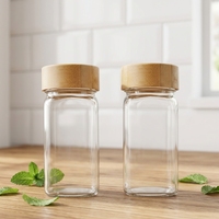 Offre Spéciale – Ensemble de Bocaux à Épices Carrés en Verre de 120 ml (4 oz) avec Couvercle en Bambou pour Cuisine et Maison