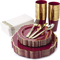 Vaisselle jetable écologique en gros, ensembles de vaisselle de 7,5/10,25 pouces, plastique PS de qualité alimentaire, compatible micro-ondes et lave-vaisselle