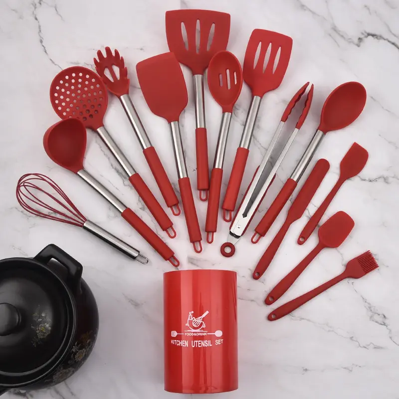 15-Piece Silicone Kitchen Utensils Set High-Temperature Resistant Non-Stick Spatula Spoon Scraping for Household Cooking