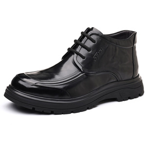 Bottes Martin pour hommes en cuir véritable, bout rond, doublure en fourrure, semelle en caoutchouc, chaussures chaudes isolantes pour l'hiver - Product Image 5