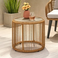 Table d'appoint ronde en aluminium de petite taille fabriquée en usine, table basse en rotin synthétique pour patio, pour appartement, avec verre trempé