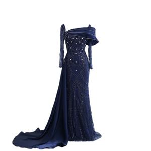 लक्जरी नग्न क्रिस्टल मत्स्यांगना शाम पोशाक साम्राज्य फर्श-लंबाई ओवरस्कर्ट के लिए लंबी आस्तीन वाली लंबी आस्तीन - Product Image 5