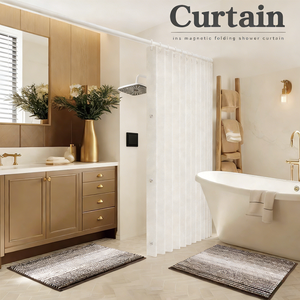 Cortina de <span class=keywords><strong>ducha</strong></span> <span class=keywords><strong>plegable</strong></span> de poliéster impermeable de 94 pulgadas extra larga, de lujo, de suelo a techo, tipo <span class=keywords><strong>acordeón</strong></span>, para bañera con patas de gato y bañera con acceso directo - Product Image 1