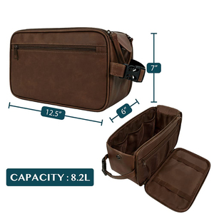 Factory Price Wholesale Large Capacity <b>Toiletry</b> <b>Bag</b> for <b>Men</b> PU <b>Leather</b> Water Resistant Cosmetic <b>Bag</b> Pouch - Product Image 2