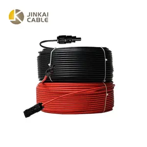 Kabel ekstensi Panel surya kawat tembaga 6 4 2.5 mm2 10 12 14 AWG hitam dan merah dengan kabel konektor PV surya