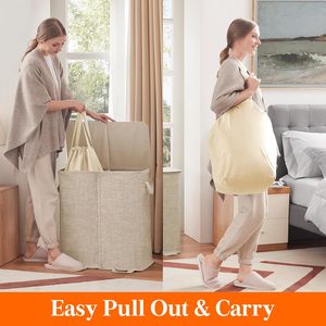 Đôi giặt có thể gập lại cản trở với nắp lớn ráp 2 ngăn quần áo bẩn giỏ với xử lý giặt giỏ - Product Image 5