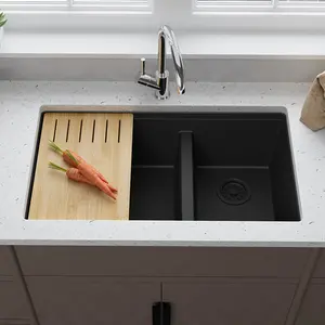Populäre zeitgenössische große Schüssel aus Quarz Waschbecken Granit-Verbundwerkstoff rostfrei Haferflocken Beige Waschbecken für Küche