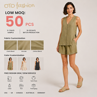 Ensemble deux pièces pour femmes, haut sans manches à col en V avec fermeture éclair sur le devant, short à taille élastique, tenue décontractée d'été