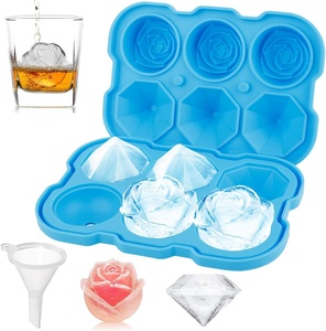 Moule à glace en silicone Formes amusantes avec couvercle transparent <span class=keywords><strong>de</strong></span> type entonnoir 3 boules <span class=keywords><strong>de</strong></span> glace diamantées 3 roses pour refroidir les boissons aux cocktails au whisky - Product Image 4