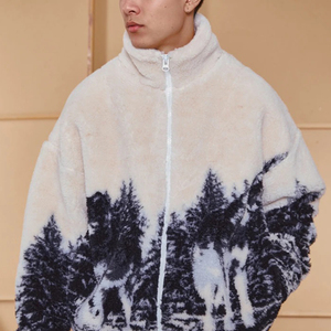 Tùy Chỉnh Chất Lượng Cao Jacquard Phong Cảnh Thiết Kế Người Đàn Ông Mát Mẻ Của Cộng Với Kích Thước Quá Khép Lông Cừu Áo Khoác - Product Image 4