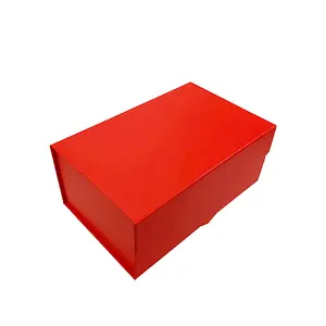 Kotak penyimpanan lipat magnetik datar kaku merah, kotak hadiah kertas daur ulang dengan penutup Magnet untuk memberi hadiah