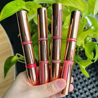 Brillant à Lèvres en Or Rose de Marque Privée Double Tube en Un Brillant à Lèvres Vegan Brillant à Lèvres Longue Durée Tubes de Brillant à Lèvres Vides