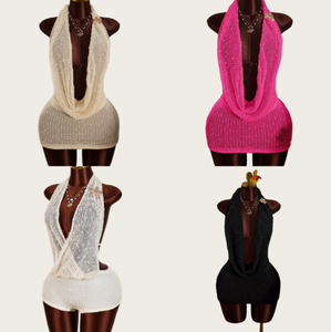 <span class=keywords><strong>Abito</strong></span> Estivo da Donna KuanZe, Sexy Vestito Lavorato a <span class=keywords><strong>Maglia</strong></span> con Collo Halter, <span class=keywords><strong>Schiena</strong></span> <span class=keywords><strong>Scoperta</strong></span>, Senza Maniche, Mini <span class=keywords><strong>Abito</strong></span> da Spiaggia e Vacanza - Product Image 1