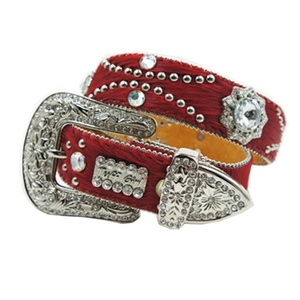 Brazil Cowgirl <strong>Red</strong> Hair on Hide Western Crystal <strong>Belt</strong> <strong>Red</strong> AB Prism Heart Concho Embossed Ladies Western Rhinestone <strong>Belt</strong> - Product Image 1