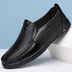 Chaussures bateau pour hommes en cuir véritable, à enfiler, bout rond, respirantes, décontractées d'été, semelle extérieure en caoutchouc, semelle intermédiaire en EVA - Product Image 1