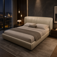 Italienisches Minimalistisches Archibald-Stil Echtleder-Bettgestell Luxuriöses Weich Gepolstertes Doppelbett für Hauptschlafzimmer Villa