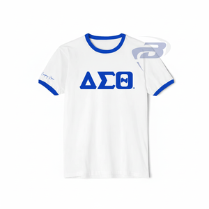 T-shirt Delta Sigma Theta Sorority imprimé, blanc et bleu, col contrasté, 100% coton, respirant, style streetwear, tee-shirt DST Sorority - Product Image 1