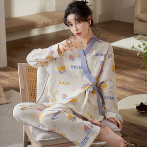 Pronto per la spedizione taglie forti mussola <span class=keywords><strong>100</strong></span>% di cotone garza di maternità pigiama da allattamento da donna Set camicia da notte da donna - Product Image 3