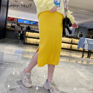 Happy Hut Jupe midi tricotée pour femme, taille haute élastique, coupe ajustée, noire N6795 - Product Image 3