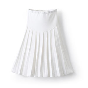 Great Quality Casual Classic White Solid Maternity Knit High Waist Knee-Length A-Line Eco-Friendly Breathable Soft Elastic Waist - Product Image 1