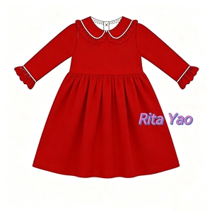 Pyjama Bébé de Noël Rouge en Coton, Combinaison à Col Peter Pan Manches Longues Monogrammée, Robe de Nuit Assortie pour Petite Fille 2026 - Product Image 3