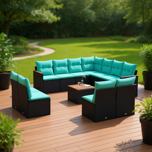 Set di divani da patio in polyrattan, 12 pezzi, mobili da esterno neri con cuscini, sedute moderne e contemporanee per 7 persone - Product Image 2