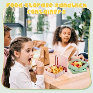 Custom Made Wheat Straw Sandwich <b>Box</b> Pink Toast Shape Food <b>Storage</b> Container For Lunch Outdoor Use - Product Image 5
