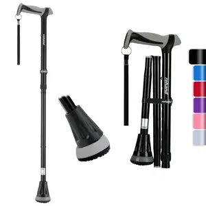 Rehand Rehabilitation Therapy Supplies Folding Cane Walking Stick Outdoor Height Adjustable Walking Cane Black Wood Cane