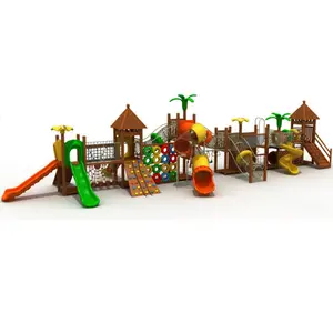 Outras instalações de diversões Playground infantil ao ar livre Playhouse de madeira para escalada com corda escorregador equipamento de madeira