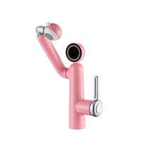 Robinet de salle de bain moderne en laiton avec affichage numérique de la température et capteur tactile rotatif à 360°, monotrou, mélangeur eau chaude et froide